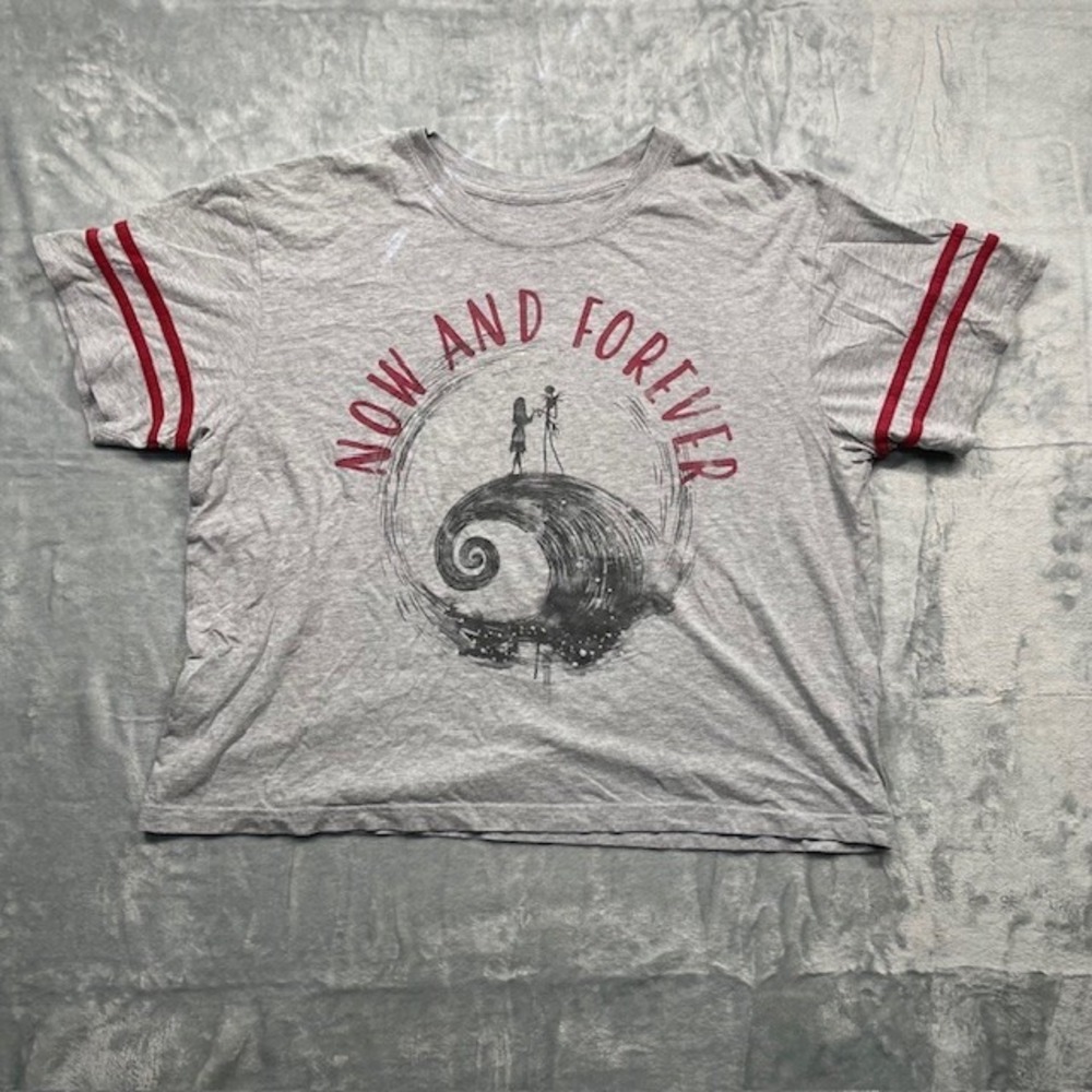 Disney Womens Nightmare Before Christmas Now & Forever‎ Gray Crop T-Shirt 2XL